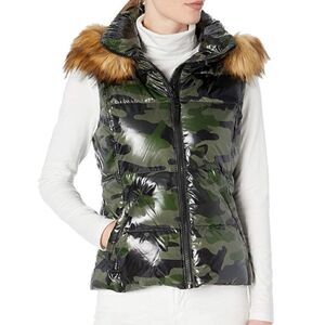 S13 Green Camo Puffer Vest Faux Fur S